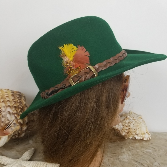 TALLY HO Vintage Wool Fedora Hat Hunter Green Octoberfest - Picture 3 of 12